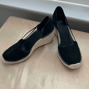 Eileen Fisher Black Suede and Cream Espadrille Wedges
